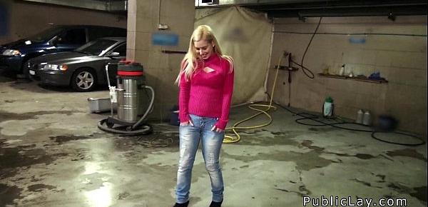  Female boss wanking cock in public garage